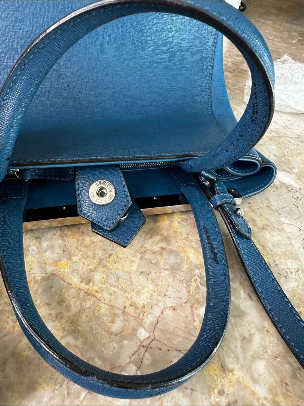 Fendi Teal-Blue Leather Satchel with Top Handles